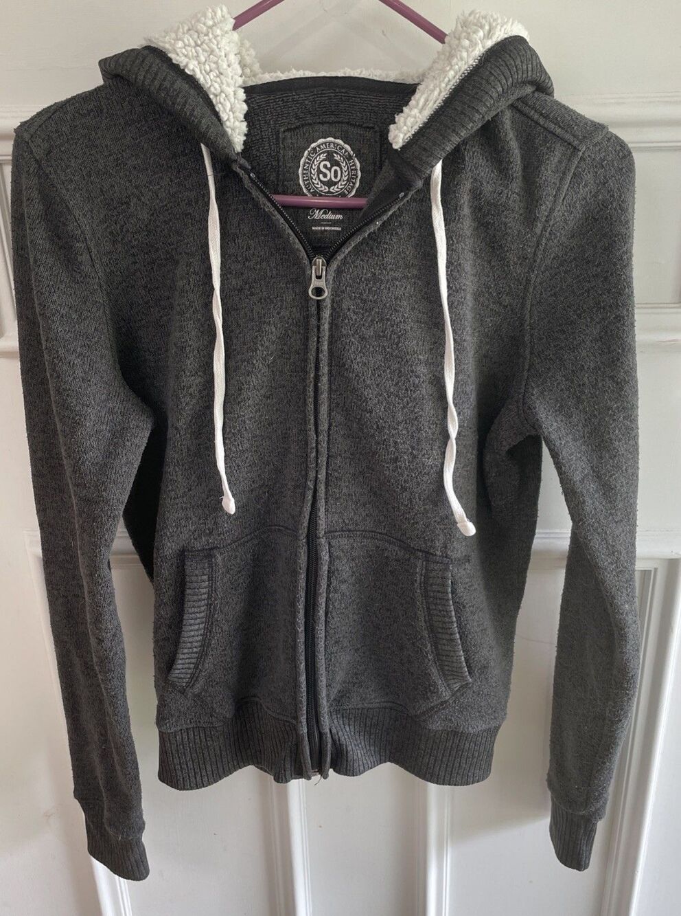 Authentic American Heritage So Medium Gray Zip Up Jacket With Hood &  Pockets